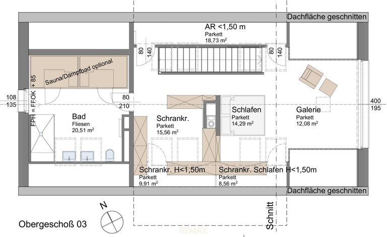 Plan obere Wohnebene -Privatbereich 