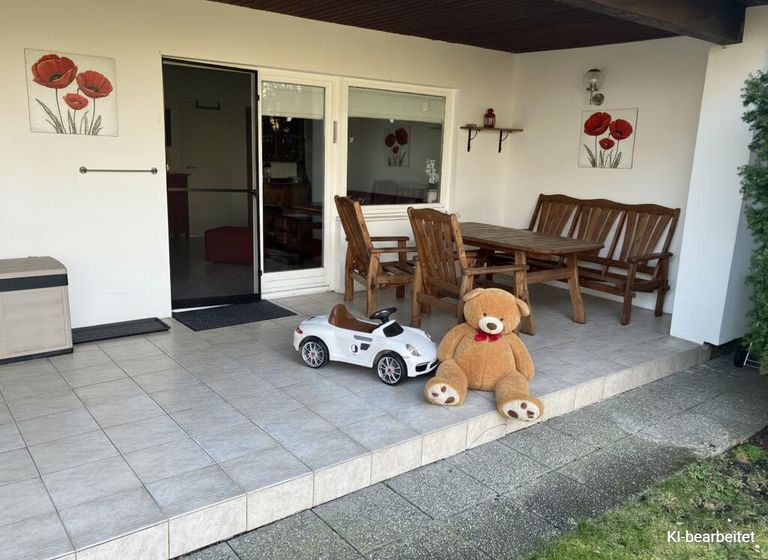 Terrasse_KI_generiert weisser porsche