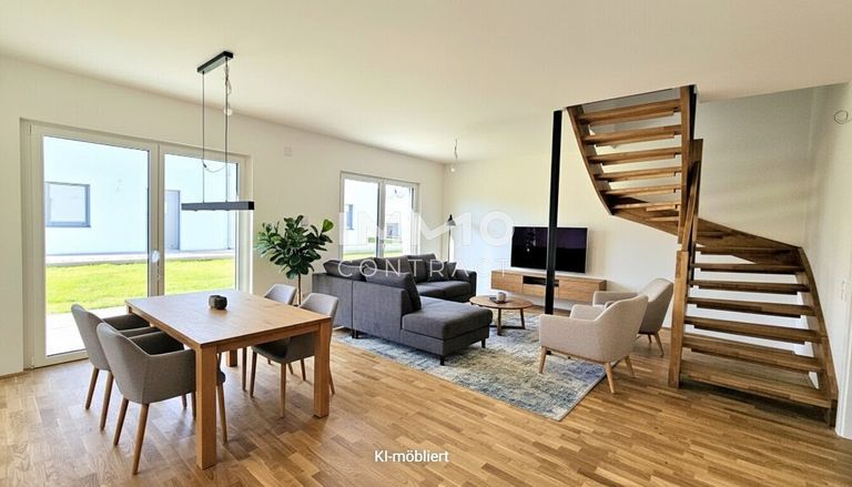 Wohnzimmer KI-möbliert