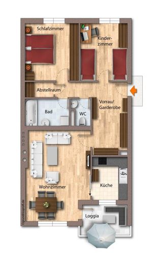 Grundriss als schematische Darstellung möbliert